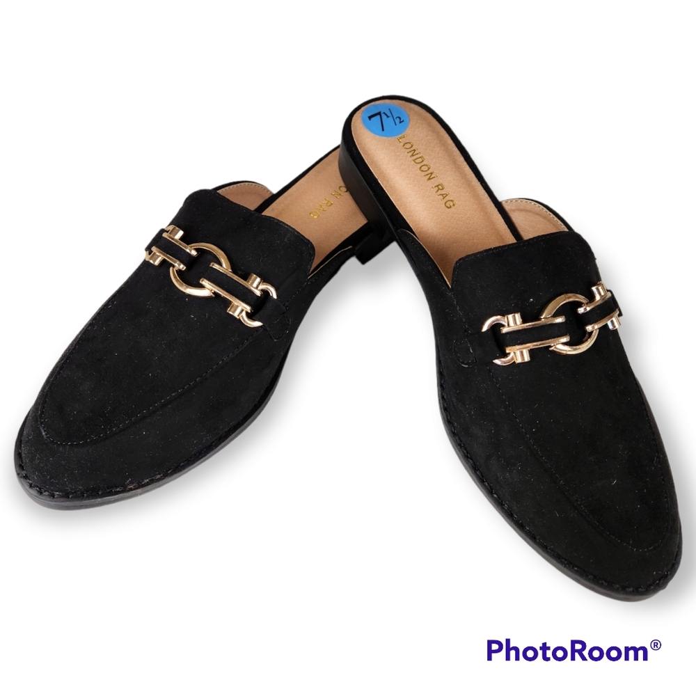 London Rag Sophie Black Velvet Career Slip On Mules size 7.5 NWOT